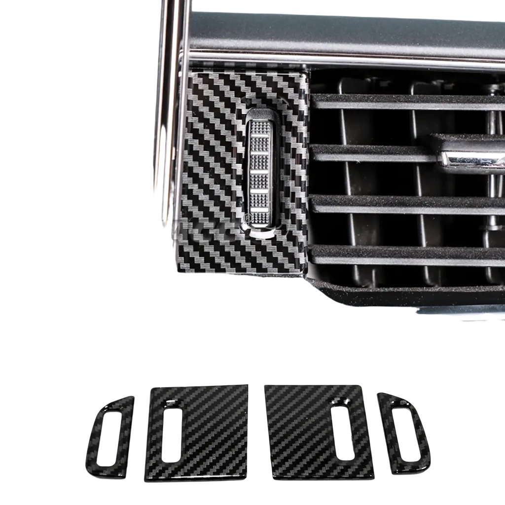 Black carbon fiber textured dashboard air vent cover trim set for ford explorer 2020-2023 interior upgrade