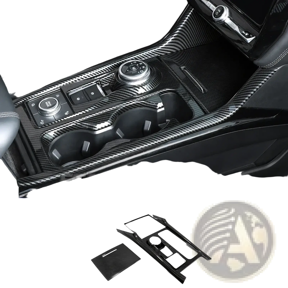 Black carbon fiber textured center console trim kit for ford explorer 2020-2022 interior upgrade