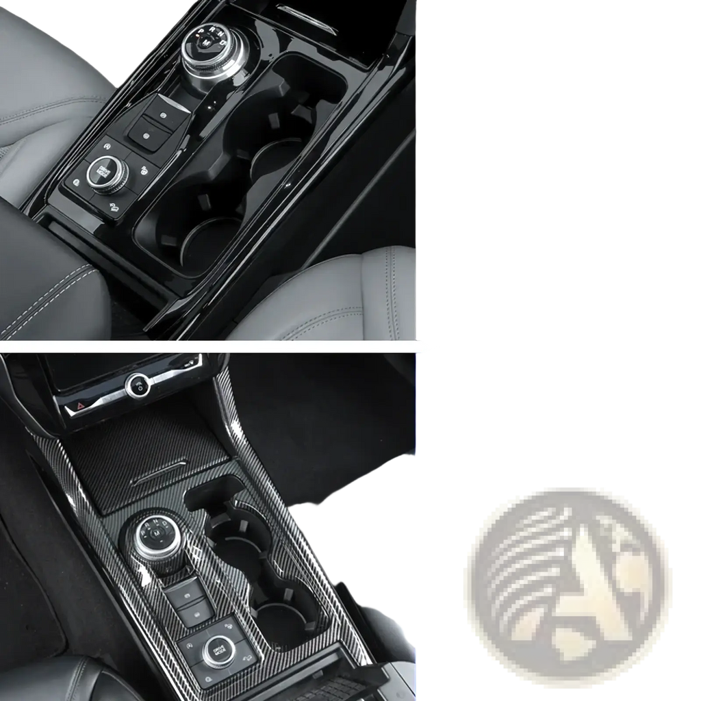 Ford Explorer carbon fiber interior trim kit 2020-2023 featuring sleek glossy black center console textured finish
