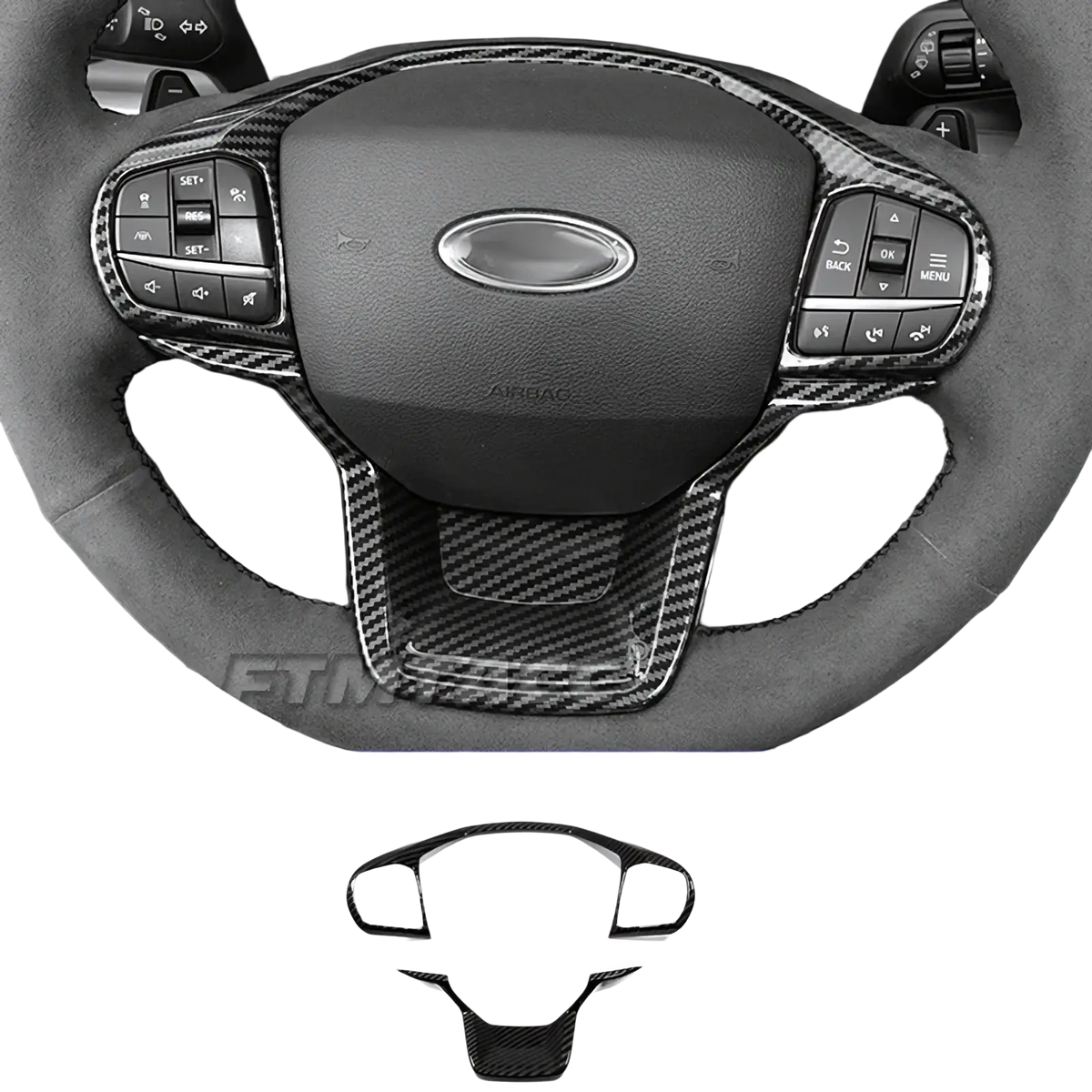 Carbon fiber steering wheel trim for ford explorer 2020-2023 in black for interior enhancement