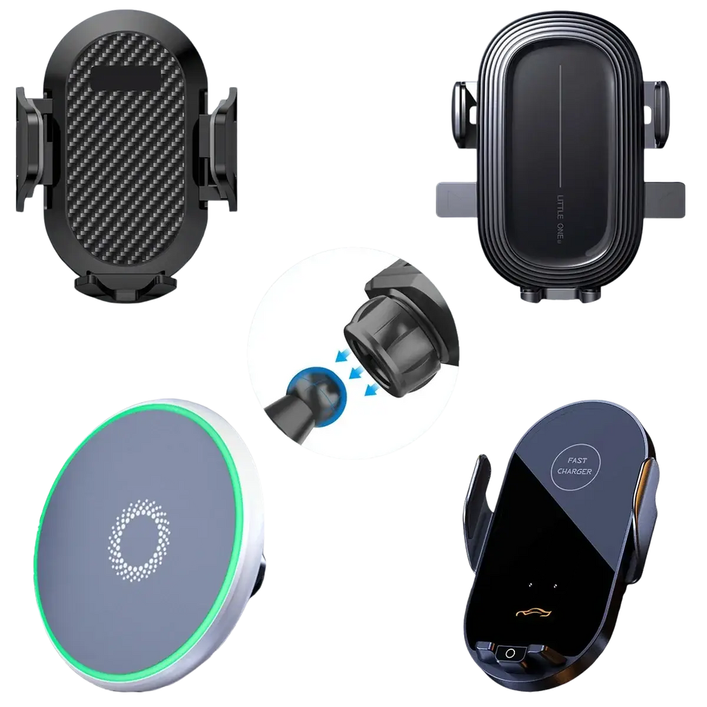 Black carbon fiber textured ford f150 phone holder with adjustable clamps and magnetic wireless charging base