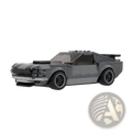 Gray lego-built Ford Mustang Boss 302 muscle car with black racing stripes and sleek sporty design 296pcs building blocks