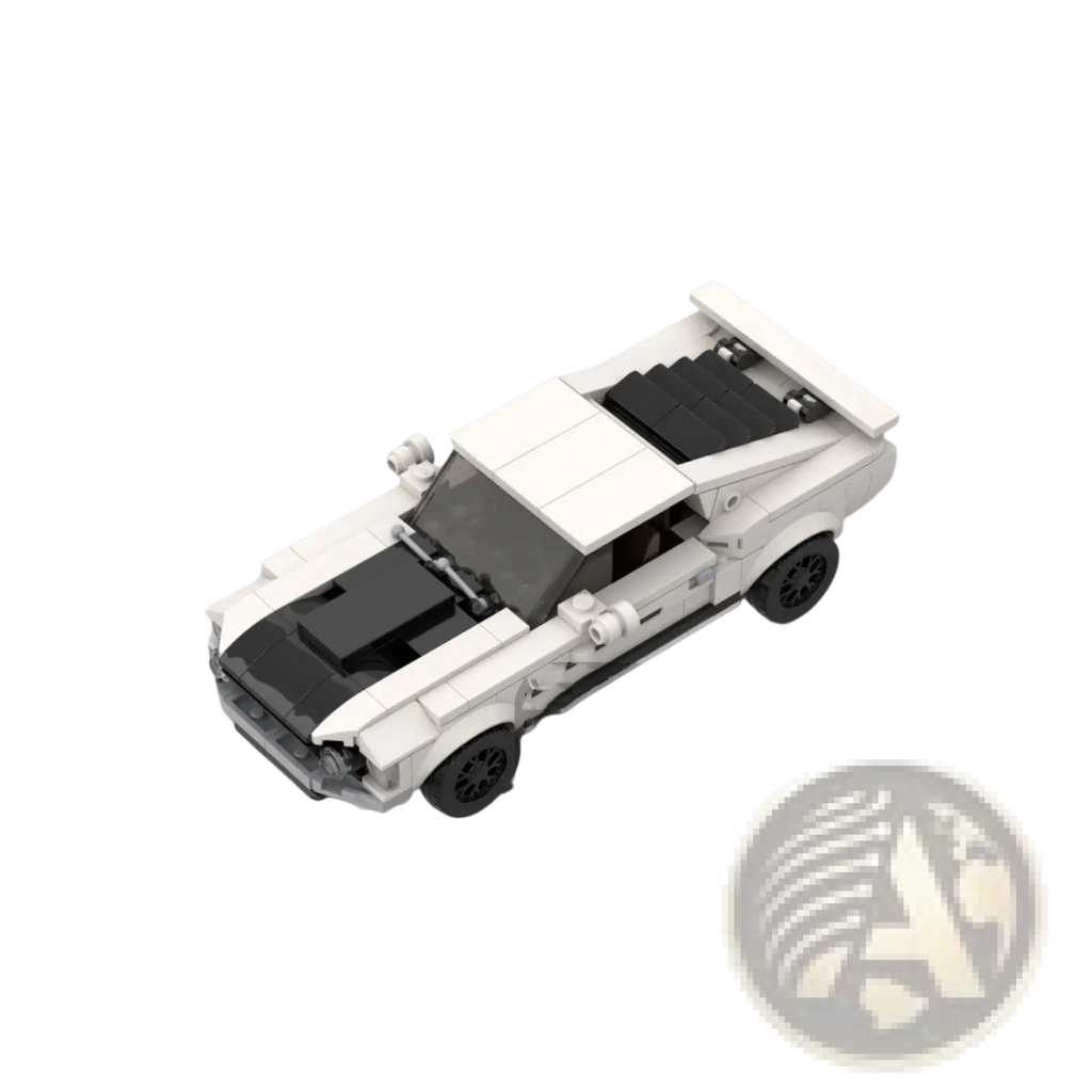 White and black lego ford mustang building block classic muscle car toy with sleek sporty design