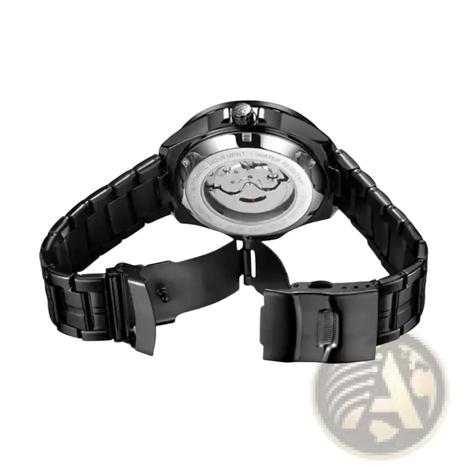 Forsining automatic mechanical watch black red with black stainless steel casing and visible mechanical movement