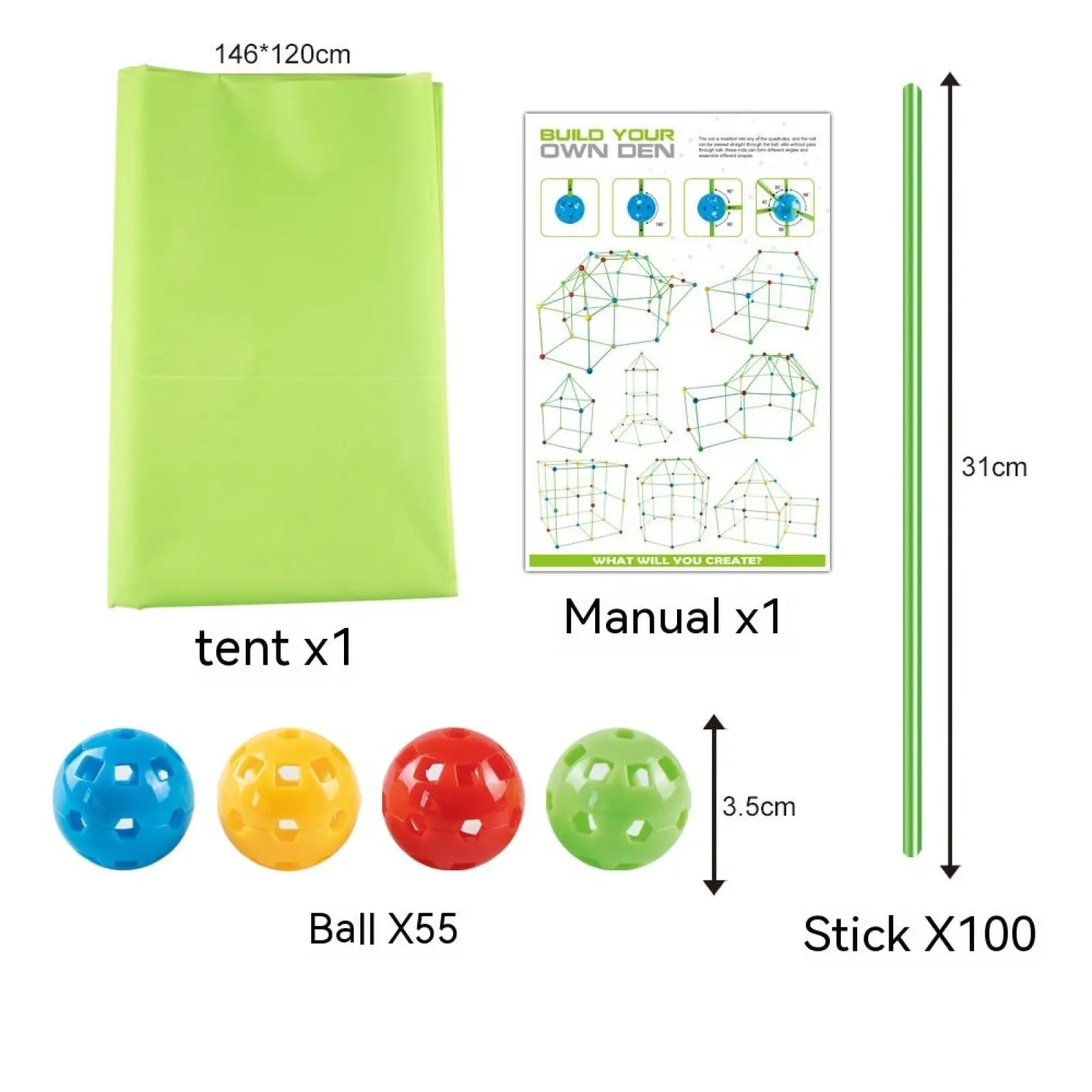 Bright green flexible tent fabric measuring 146x120cm for fort building kit glow in the dark kids tent set