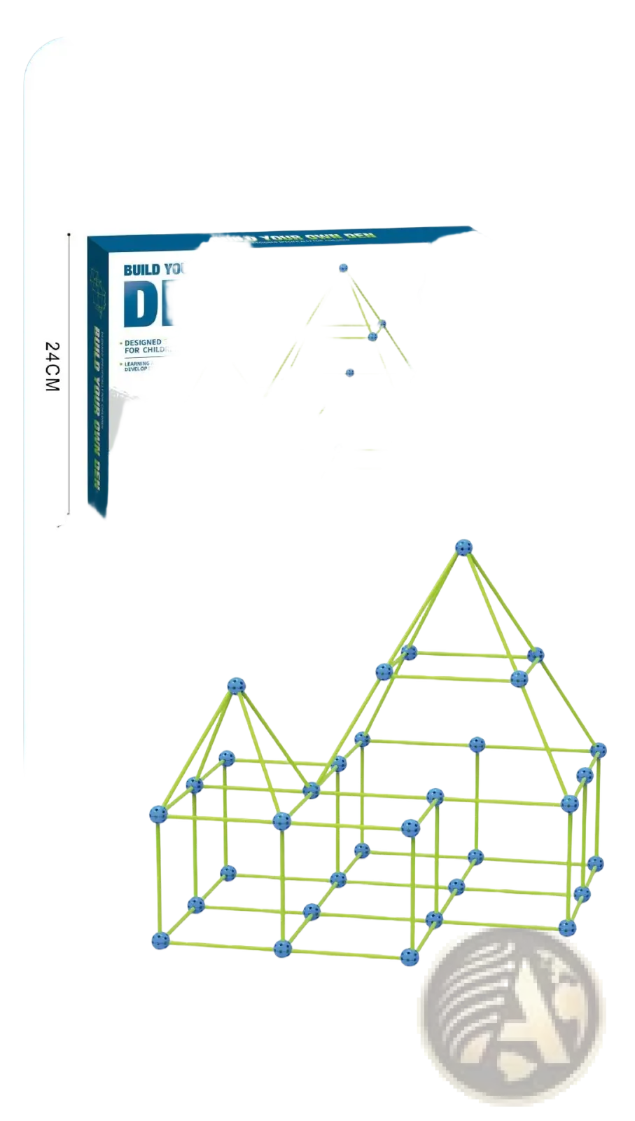 Lime green and blue interlocking plastic fort building kit glow in the dark kids tent set for constructing dens