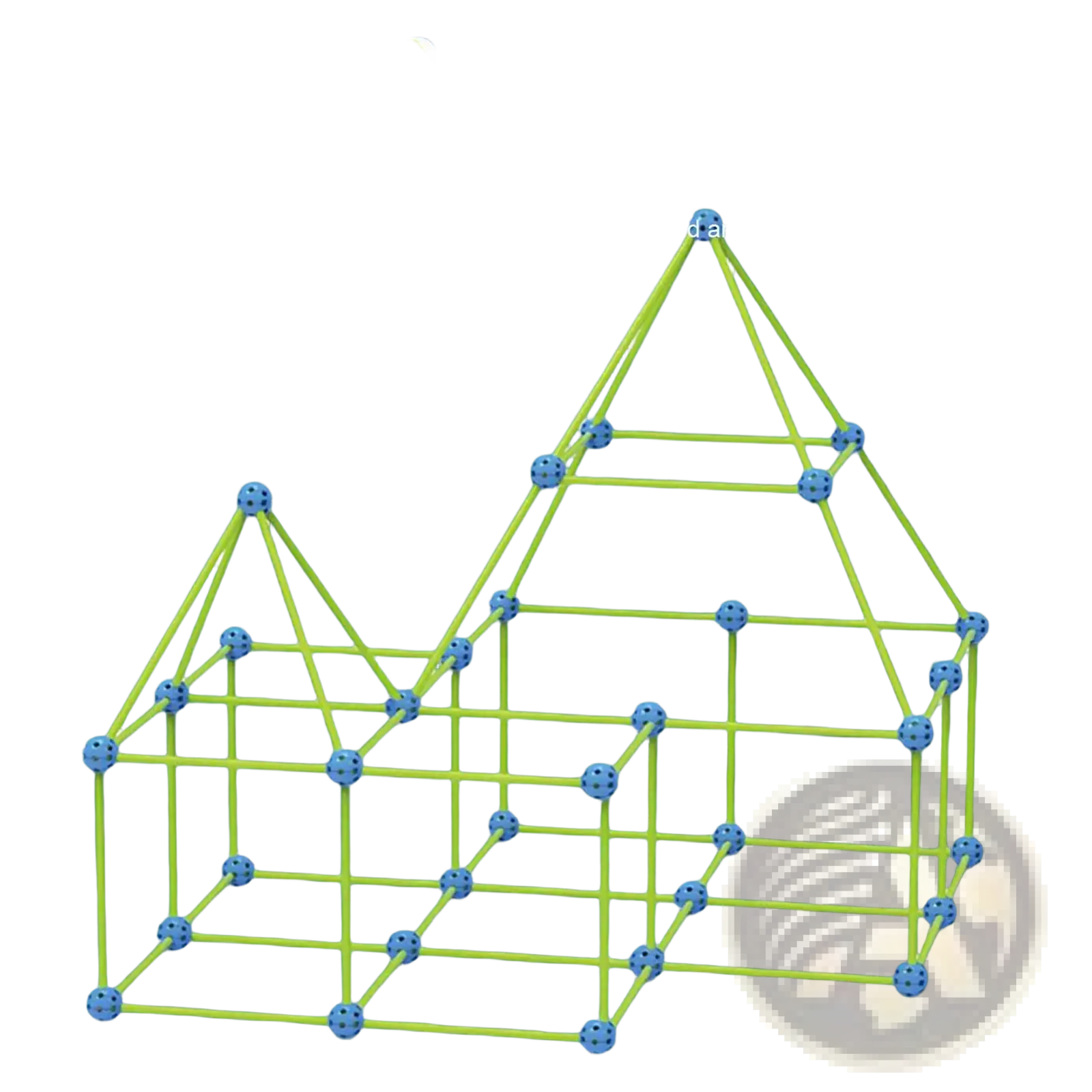 Bright yellow plastic interlocking rods with blue connectors form a glowing geometric fort building kit for kids tent set