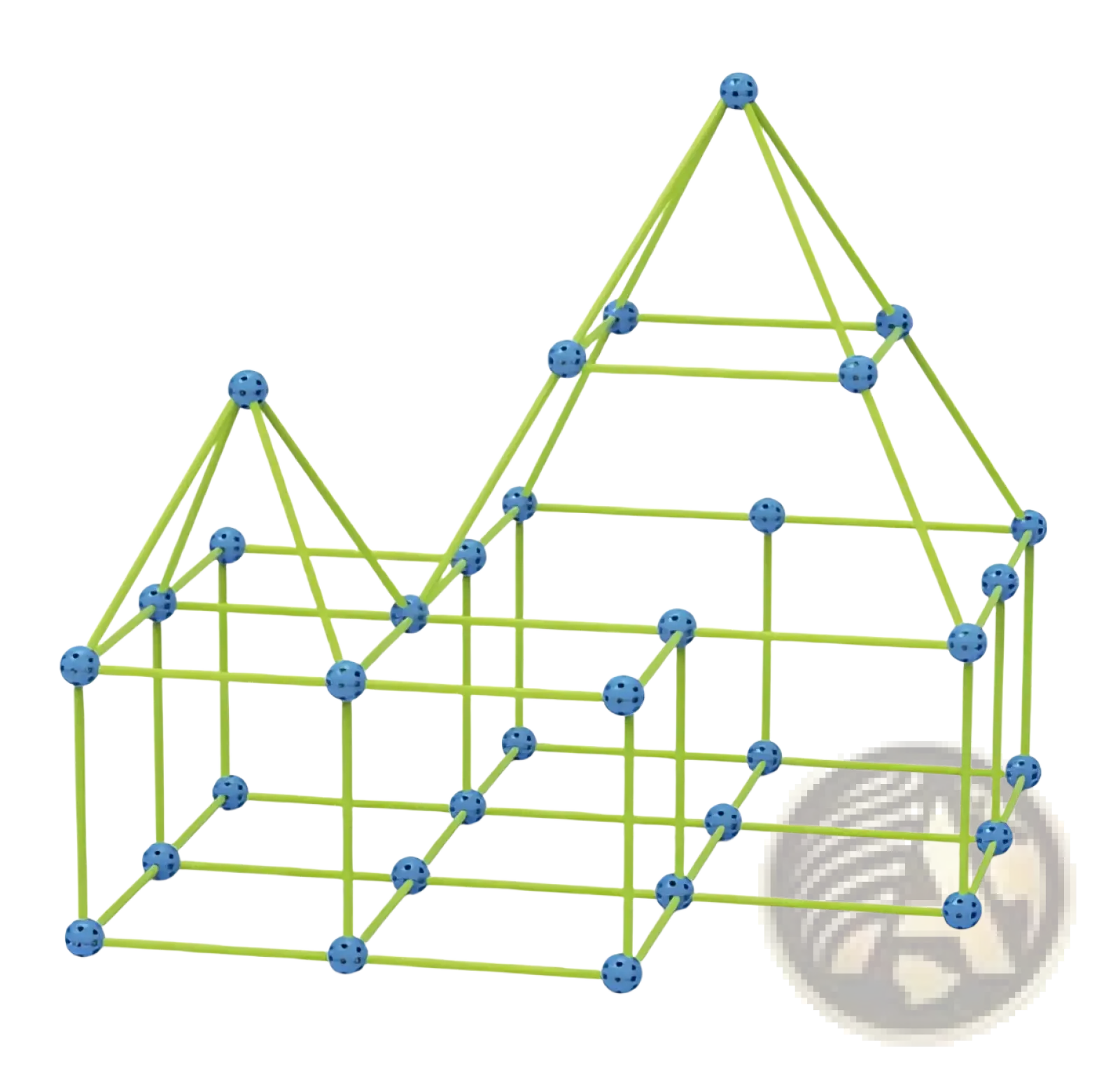Lime green and blue interlocking plastic building set forming a castle structure from fort building kit glow in the dark kids tent set
