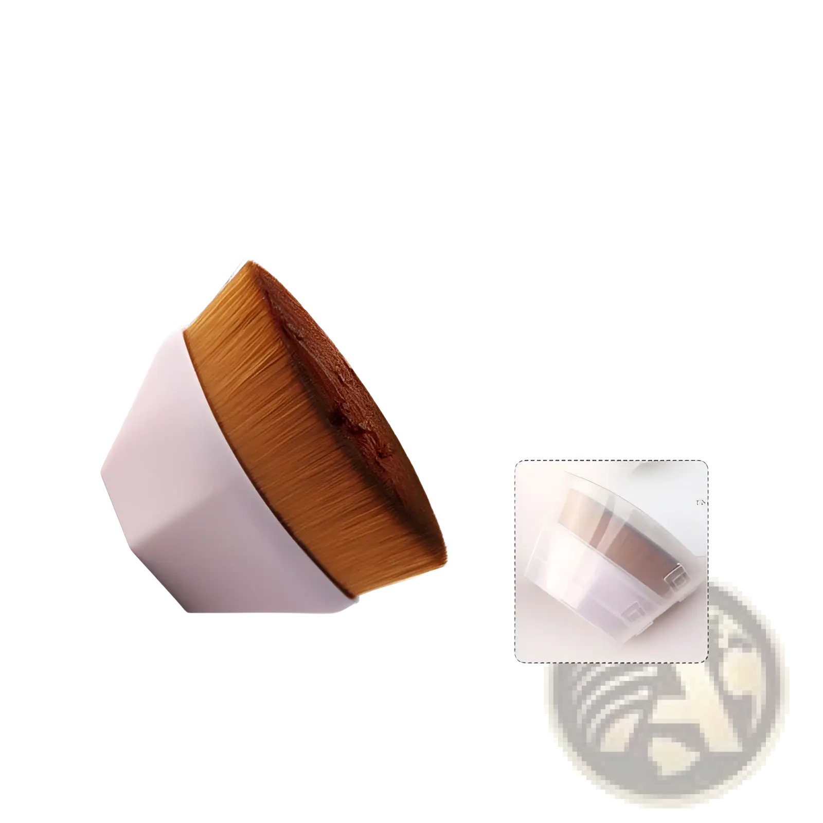 A sleek matte white foundation brush with dense golden brown bristles and a modern geometric handle for powder makeup