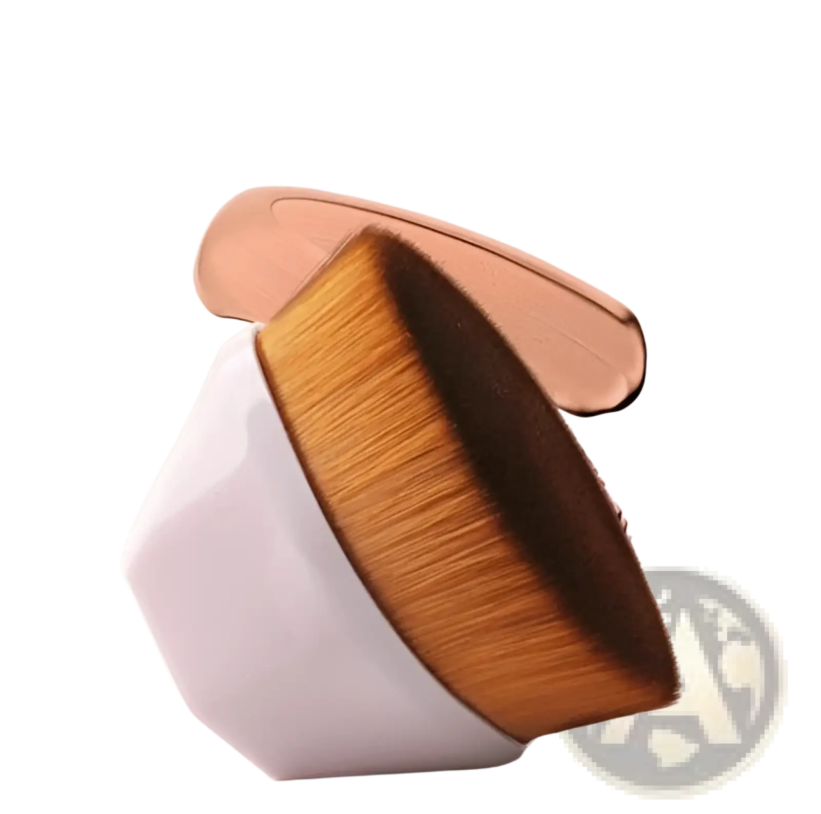 Foundation brush from powder makeup set with gradient gold bristles and translucent rose gold handle for smooth application