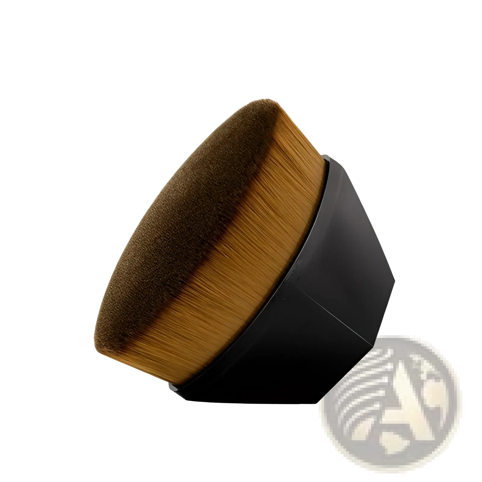 A sleek black hexagonal foundation brush with dense gradient bristles from dark brown to light tan for powder makeup