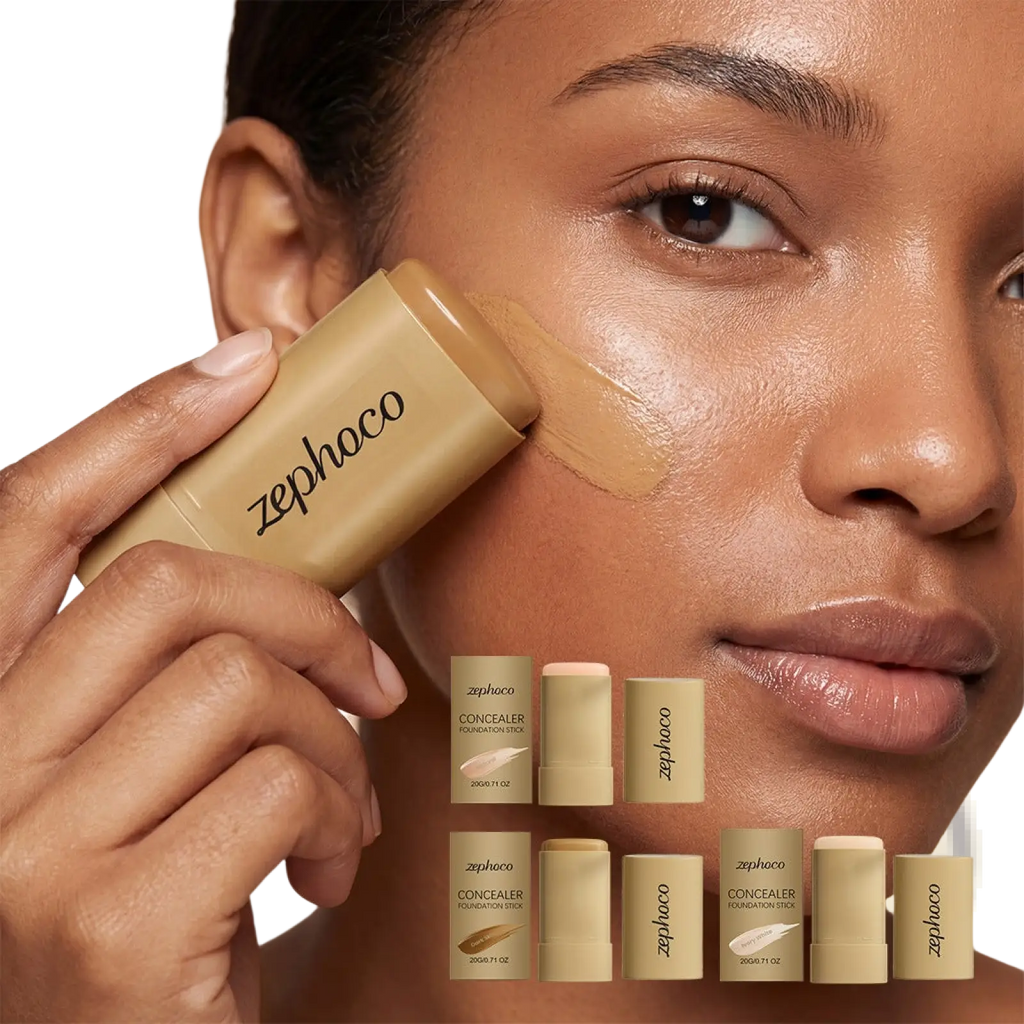Beige zephoco foundation stick with matte finish and minimalist branding for natural concealing makeup use