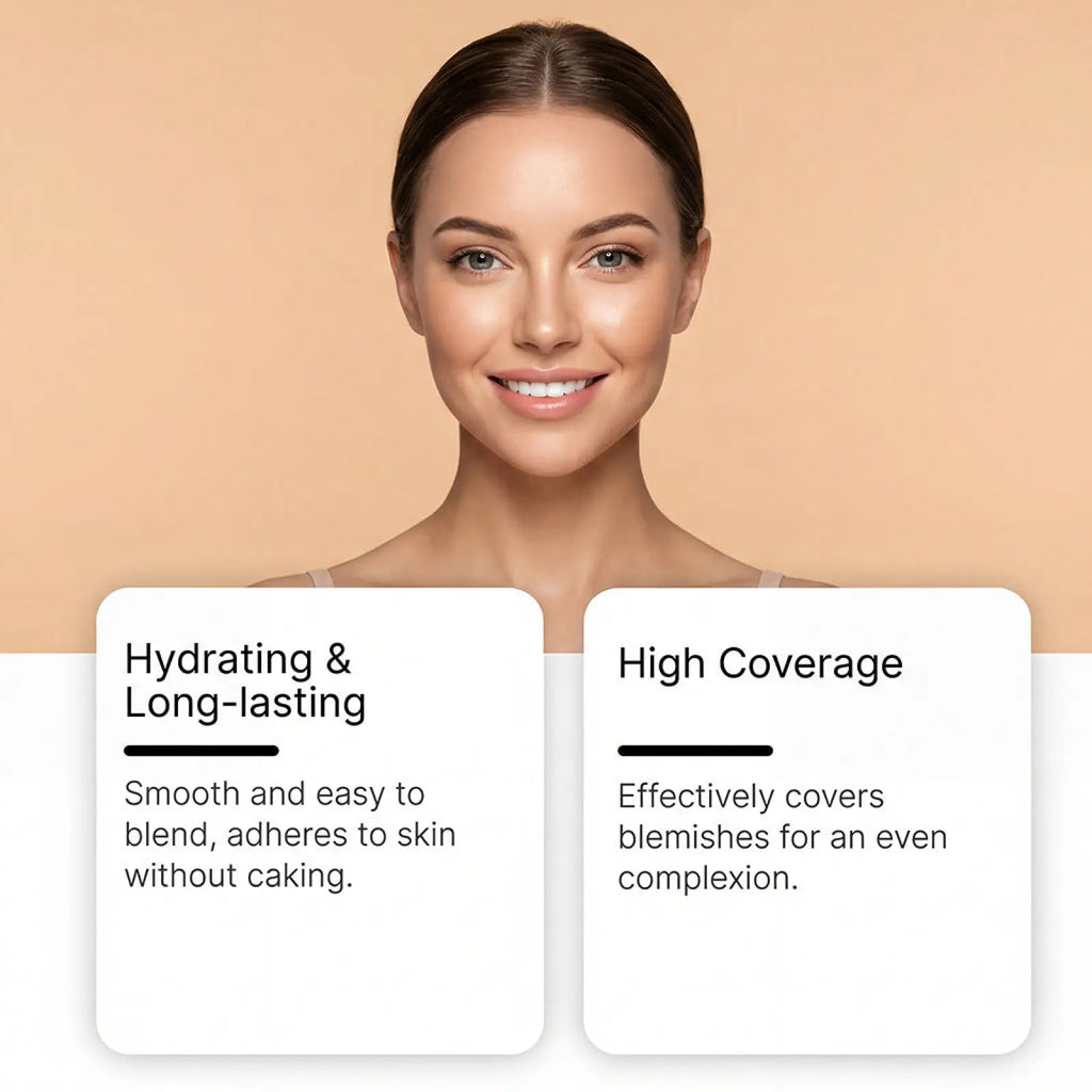 A woman with smooth even-toned skin smiling using foundation stick zephoco natural concealing makeup