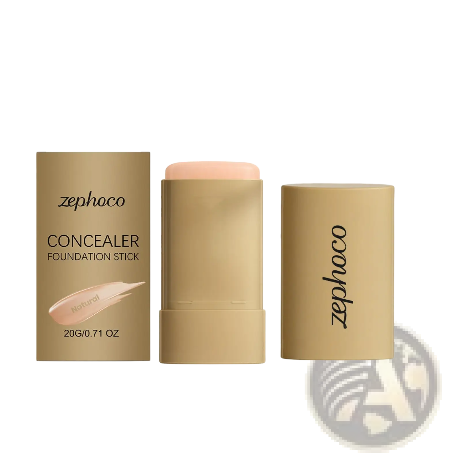 Foundation stick Zephoco natural concealing makeup in a sleek beige cylindrical case with matching packaging