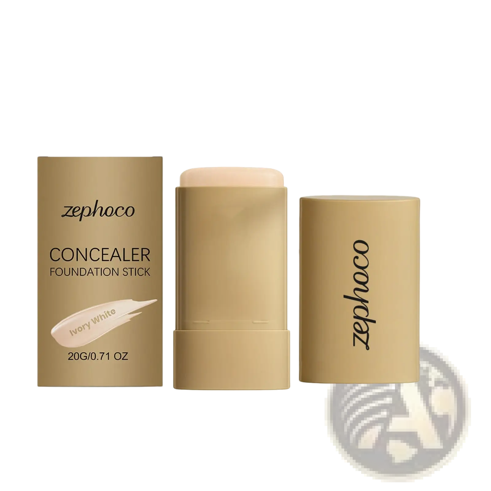 Foundation stick zephoco natural concealing makeup in ivory white with sleek beige cylindrical case and matching packaging