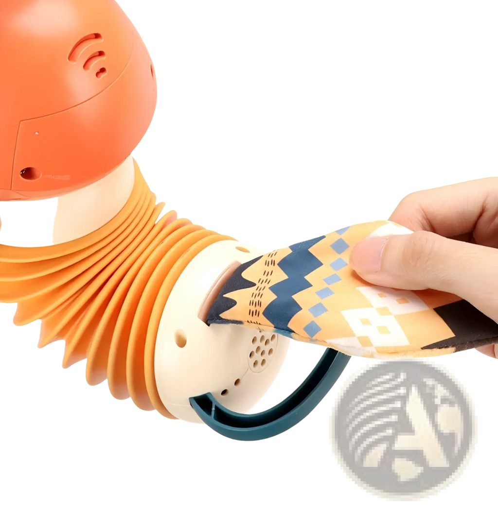 Orange and white flexible air purifier with patterned fabric cover for fox baby accordion musical toy use