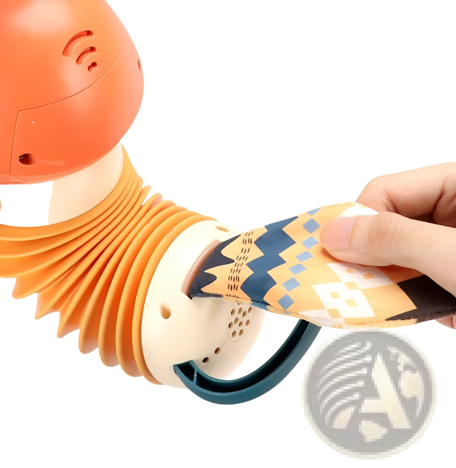 Orange and white flexible air purifier with patterned fabric cover for fox baby accordion musical toy use