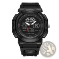 Black Foxbox digital-analog sport watch with rugged rubber strap and bold white numerals on dark dial in black and orange