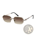 Gold-toned metal-framed frameless geometric diamond cut gradient sunglasses with brown lenses and black temple tips