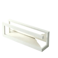 Freestanding metal shoe rack with minimalist white rectangular shelf featuring clean lines and sleek modern design