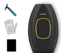 Foldable ipl laser hair removal device with black and yellow ergonomic design and gold accents for effective use