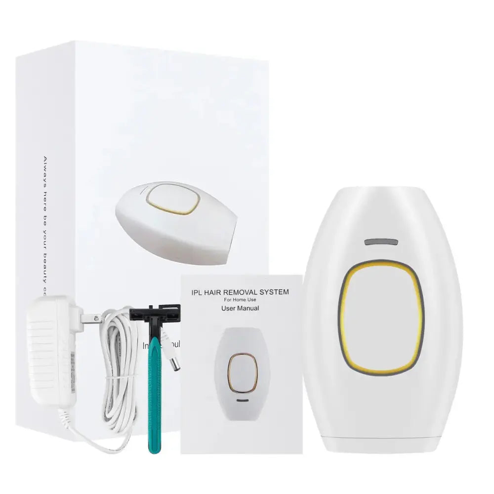 White foldable ipl laser hair removal device with sleek oval design and gold accented control panel for precision use