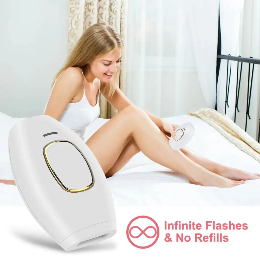 Foldable ipl laser hair removal device with white body and gold accents featuring a sleek modern design