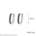 French black zircon silver hoop earrings featuring two rows of black cubic zirconia stones on silver hoops