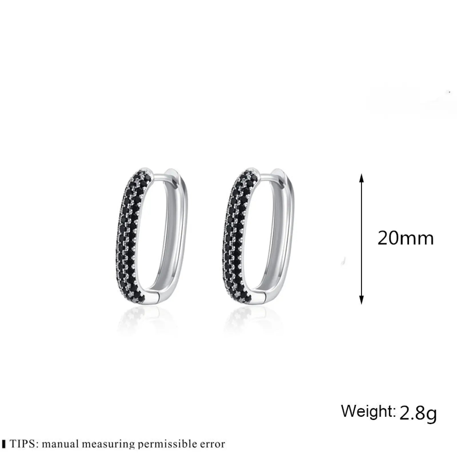 French black zircon silver hoop earrings featuring two rows of black cubic zirconia stones on silver hoops