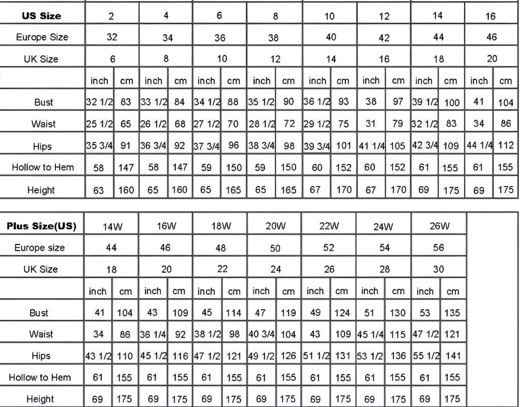 Size conversion chart for french satin strapless midi wedding and evening gown showing us europe and uk measurements