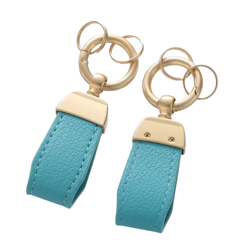 Turquoise french sheepskin leather car key chain pendant with gold-tone metal hardware key fob