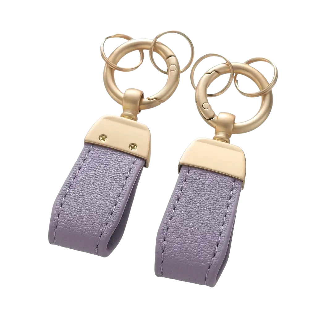 Lavender french sheepskin leather car key chain pendant with gold-tone metal clasp and ring for keys