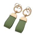 Olive green french sheepskin leather car key chain pendant with gold tone metal clasps and rings