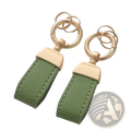 Olive green french sheepskin leather car key chain pendant with gold tone metal clasps and rings