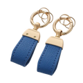Blue French sheepskin leather car keychain key holders with gold-tone metal rings and rectangular clasps