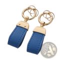 Blue French sheepskin leather car keychain key holders with gold-tone metal rings and rectangular clasps