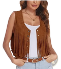 Brown suede fringe vest with button closures designed for slim formal party wear