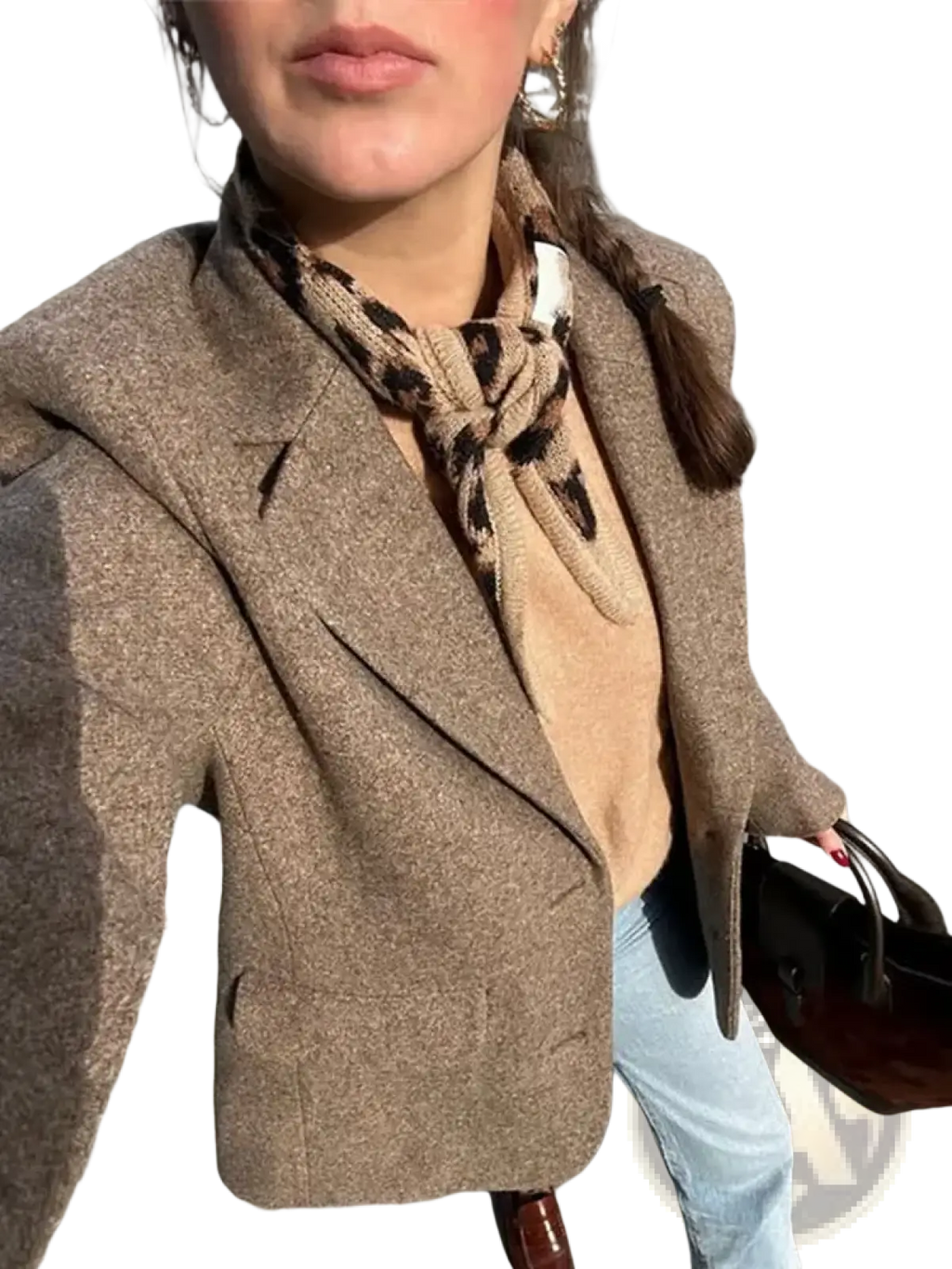Beige wool blend fringe office blazer for women with a structured fit and notched lapels