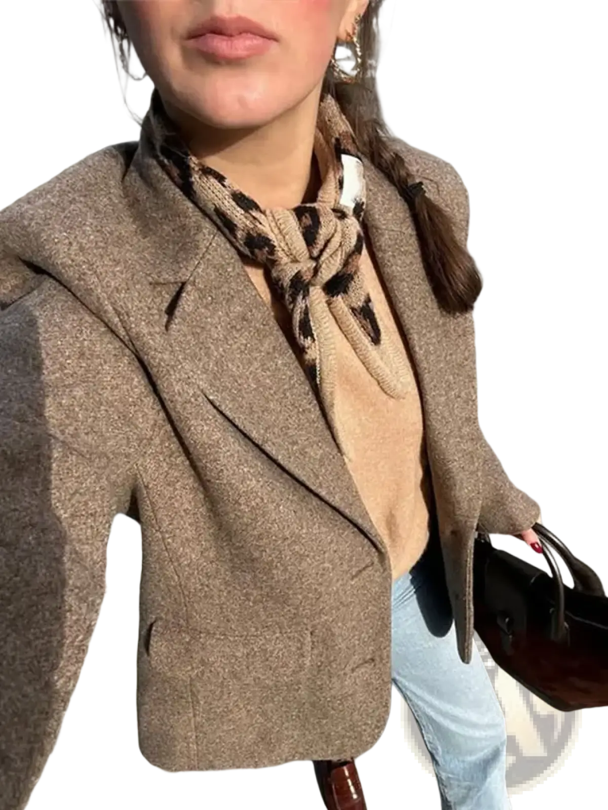 Beige wool blend fringe office blazer for women with a structured fit and notched lapels