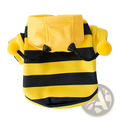 Yellow and black striped plush bee costume for pets made of fleece material in a frog dog hoodie pet sweater design