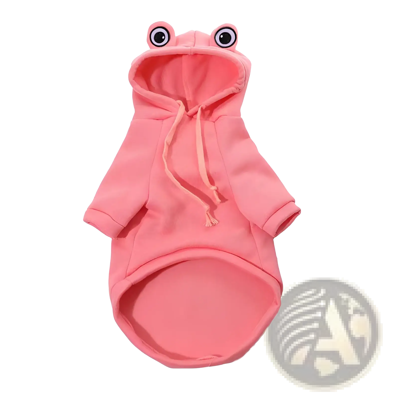 Pink fleece frog dog hoodie pet sweater featuring hood and playful frog theme for small pets