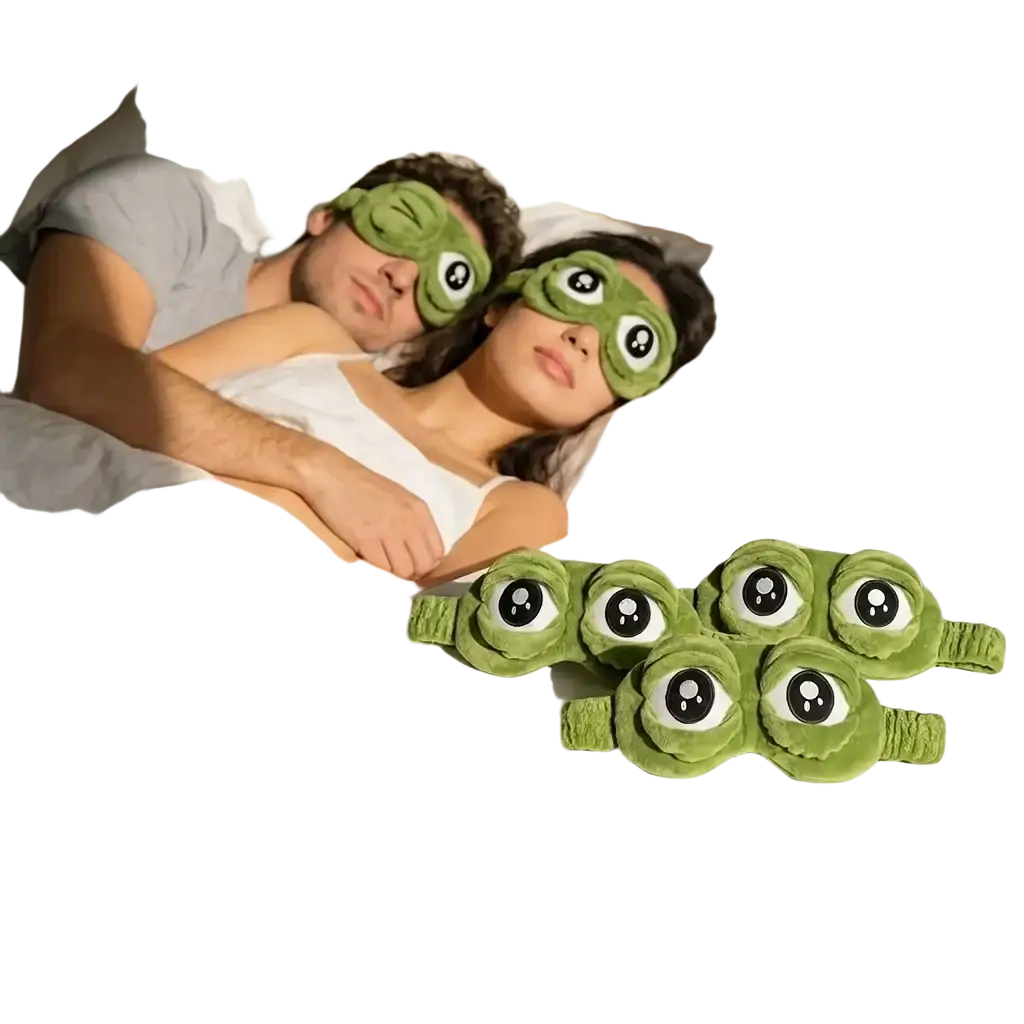 Green velvet plush frog sleep mask with embroidered eyes finished goods for comfortable restful use