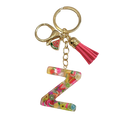A vibrant translucent resin letter z keychain with colorful fruit slice charms and a pink tassel accessory