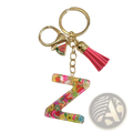 A vibrant translucent resin letter z keychain with colorful fruit slice charms and a pink tassel accessory