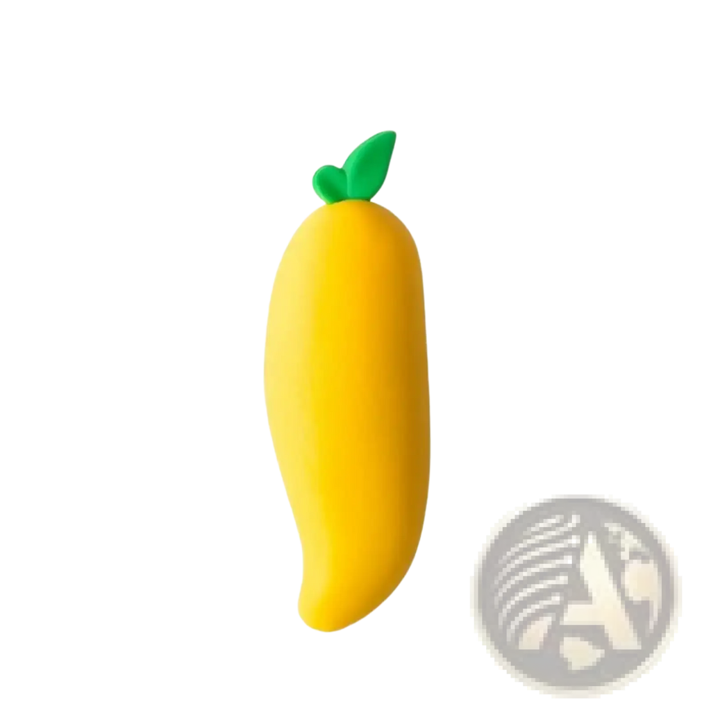 Yellow mango-shaped silicone keychain with green leaf top from fruit pencil erasers cute student stationery set