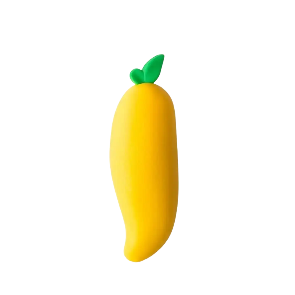 Yellow mango-shaped silicone keychain with green leaf top from fruit pencil erasers cute student stationery set