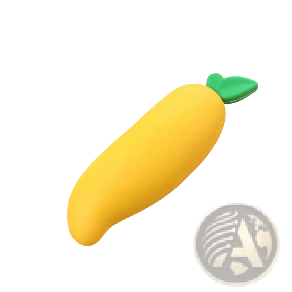 Yellow mango-shaped silicone pencil case with green heart-shaped leaf top from fruit pencil erasers cute student set