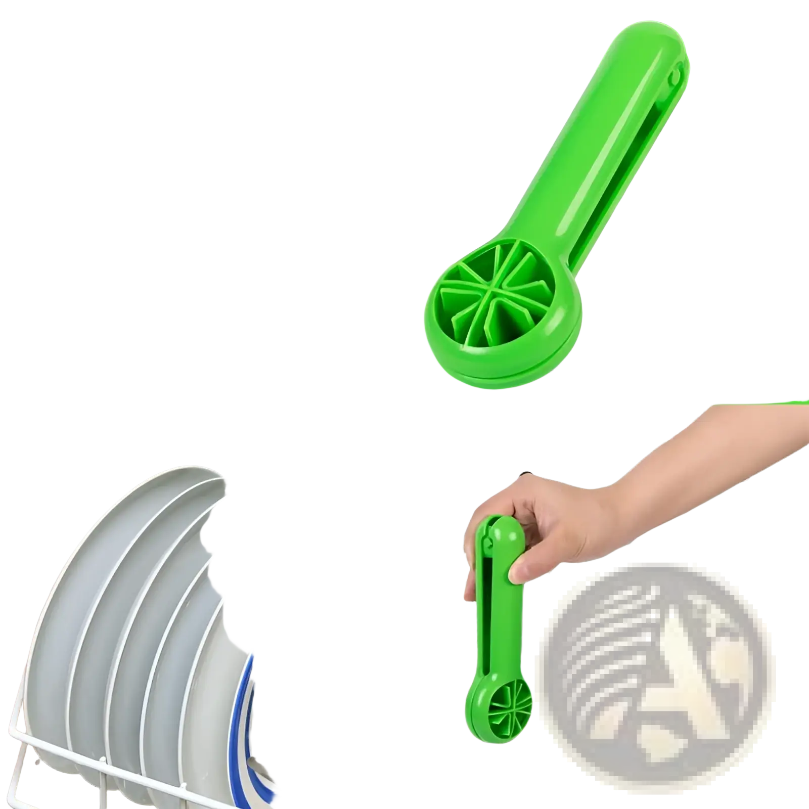 Bright green compact abs plastic citrus juicer with ridged base for efficient squeezing in fruit slicer and juicer set