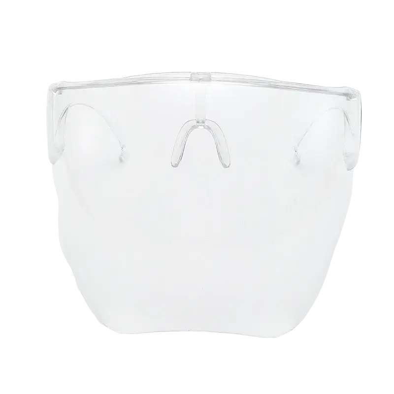 Clear plastic full face safety glasses protective face shield with transparent curved visor and adjustable nose bridge