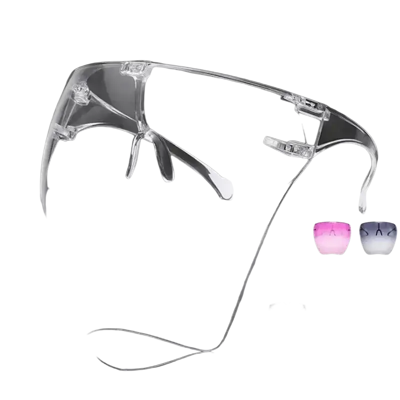 Full face safety glasses protective face shield with clear plastic transparent frame and adjustable nose bridge for protection glasses